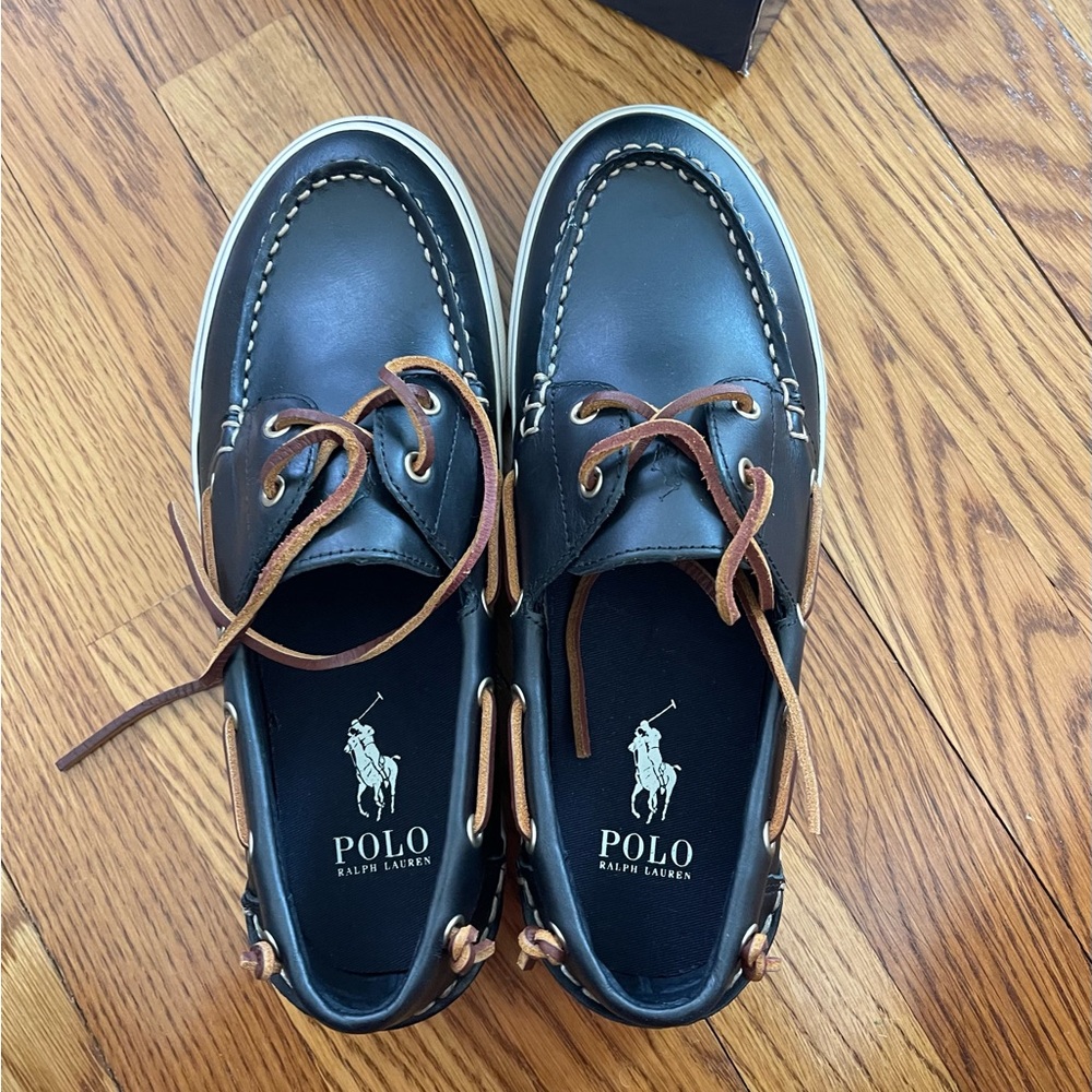 Polo Ralph Lauren Keaton Boat Shoes Navy Blue Leather Mens Size 8.5